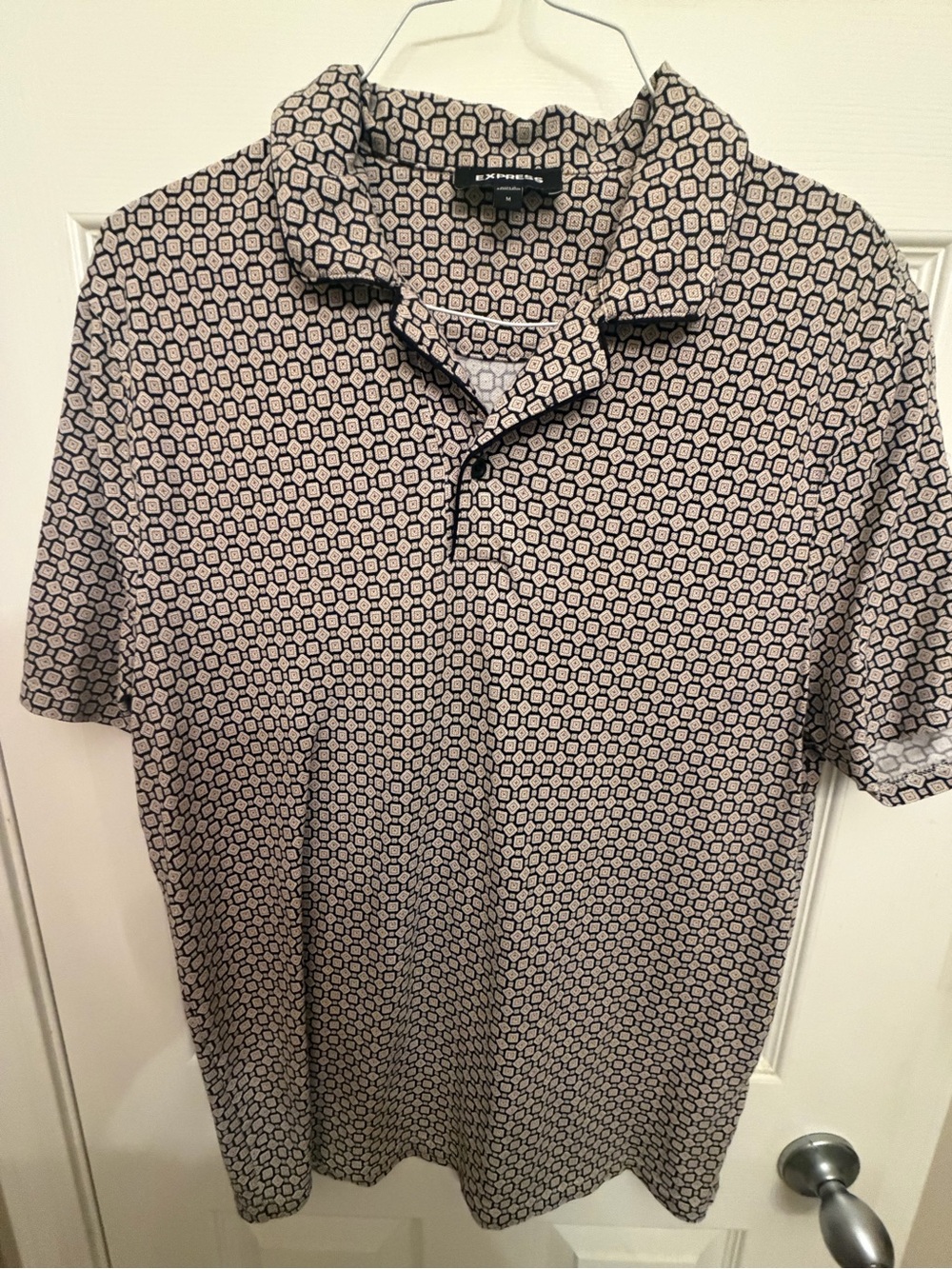 Express Men's Geometric Polo in Beige and Black